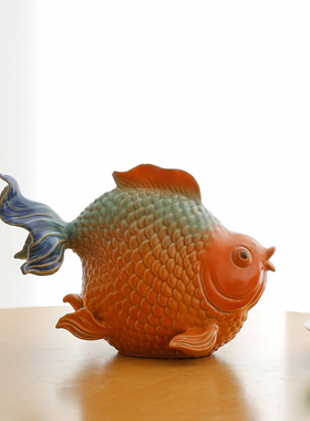 新中式可爱陶瓷鱼摆件年年有余创意国潮家居客厅酒柜电视柜装饰品