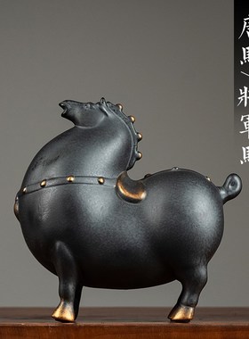 客厅招财唐马摆件创意新中式生肖动物马办公室玄关桌面装饰工艺品