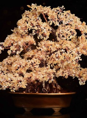 天然黄水晶发财树摇钱树办公室装饰品摆件乔迁新家居客厅