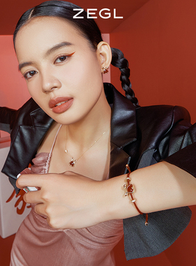 ZE兔年本命年母亲节礼物发财红玛I瑙红绳手链女红色手绳手饰