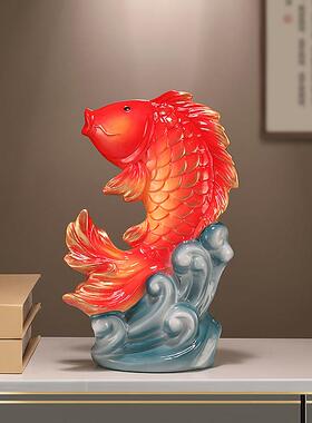新中式创意陶瓷锦鲤鱼招财摆件玄关电视柜年年有余如鱼得水装饰品