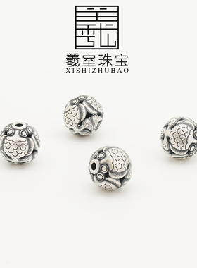 S999纯银复古三面金鱼珠