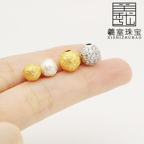 羲室S999纯银隔珠 3D硬银浮雕祥云如意纹三色椭圆珠DIY银配件0519 - 图3