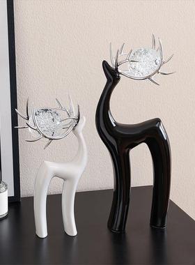 酒柜装饰摆饰轻奢高档发财鹿客厅桌面玄关电视餐柜样板间工艺礼品