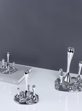 简约现代轻奢创意水滴摆件电镀树脂工艺品玄关博古架电视柜装饰品