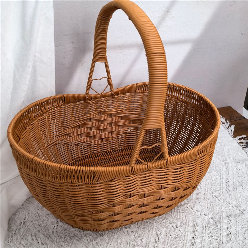 元宝提篮手提花篮编织铁架加固提篮菜篮子水果礼篮果篮提篮 - 图0