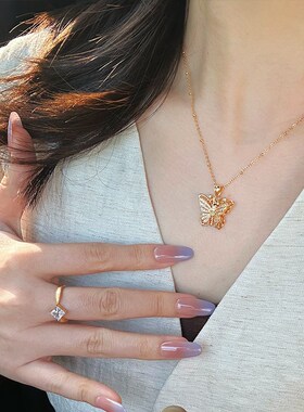 蜜蜂妈手作 双层蝴蝶项链女小众复古轻奢高级感精致锁骨链