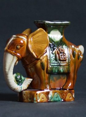 唐三彩大象富贵象陶瓷大象送宝象摆件工艺品礼品客厅家居创意摆件