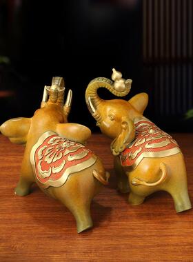 上善若水《福禄富贵》铜象摆件 招财大象一对家居客厅酒柜装饰品