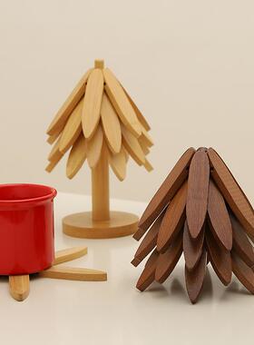 圣诞树桌垫隔热垫餐桌面摆件防烫耐高温客厅一棵树实木折叠杯锅垫