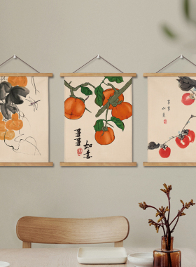 喜庆新中式油画布挂轴画餐厅墙面挂画装饰画电表箱遮挡画民俗壁画