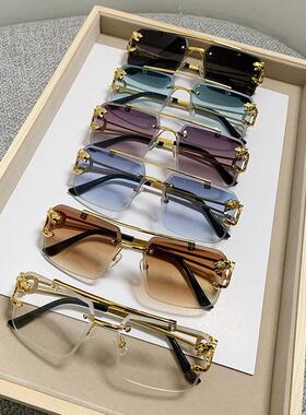 欧美覆古方形大框切边墨镜男女潮个性无框海洋片金属方框太阳眼D