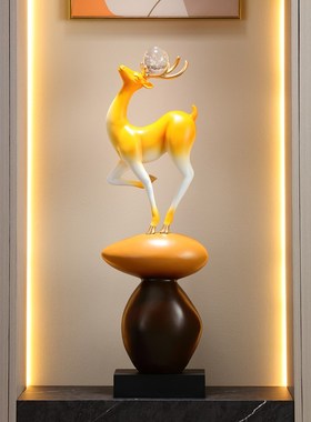 一路有你鹿入户玄关寓意好摆件客厅电视机柜壁龛新中式2025装饰品