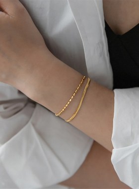 加长手链女ins小众设计简约冷淡风双层蛇骨珠链大码胖MM时尚个性