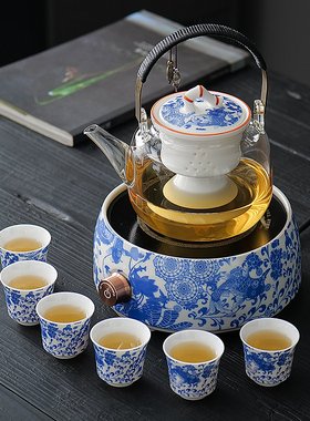 电陶炉家用陶瓷煮茶壶烧水炉高硼硅耐热玻璃壶套装养生壶青花小型