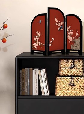 喜上眉梢小屏风红色桌面摆件新中式客厅玄关高级感小众家居装饰品