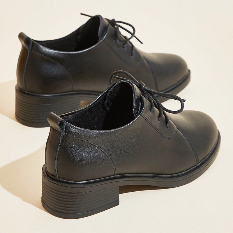 秋冬加绒黑色深口系带皮鞋圆头粗跟4cm女单鞋职业工鞋面试正装鞋,淘宝优惠券,粉丝福利购,淘宝优惠卷