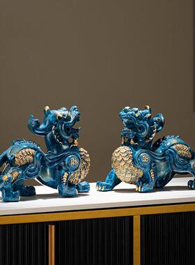 貔貅摆件高档办公室桌面招财八方来财新中式客厅博古架皮丘装饰品