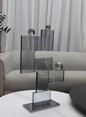现代简约几何水晶方块摆件客厅卧B室玄关酒店样板房软装家居装饰