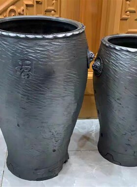 黑陶水波纹兰花盆透气沥水腰鼓盆手工民间传统工艺大理剑川发货