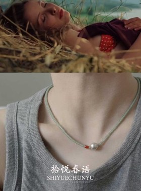 春日气息森系绿色琉璃米珠珍珠项链简约百搭小清新串珠锁骨链