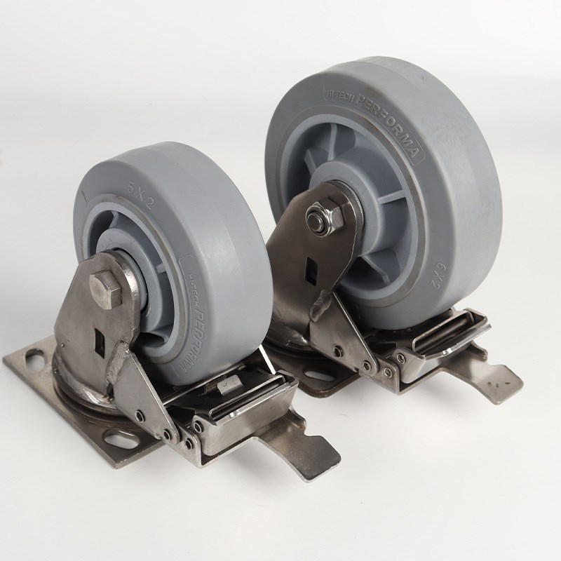 重型不锈钢4/5/6/8寸PU/尼龙/人造胶万向轮带刹车工业平板车脚轮 - 图0