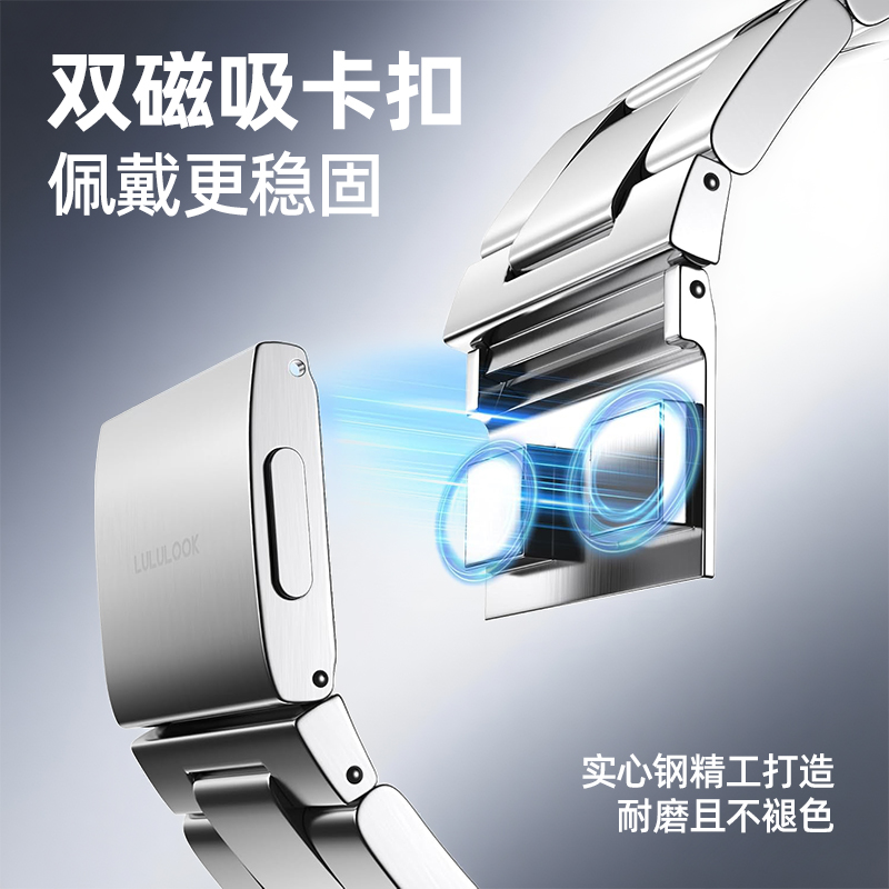 鹿洛可适用苹果Apple Watch Ultra/Ultra2表带S10/9/8/7金属Watch6/SE/5/4/3/2/1防刮新表链42444546/49mm - 图0