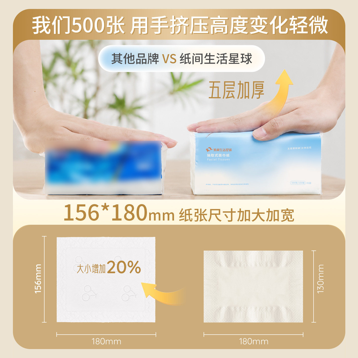 一提6大包纸巾抽纸家用实惠餐巾纸卫生纸加厚加大面巾纸抽手纸5层