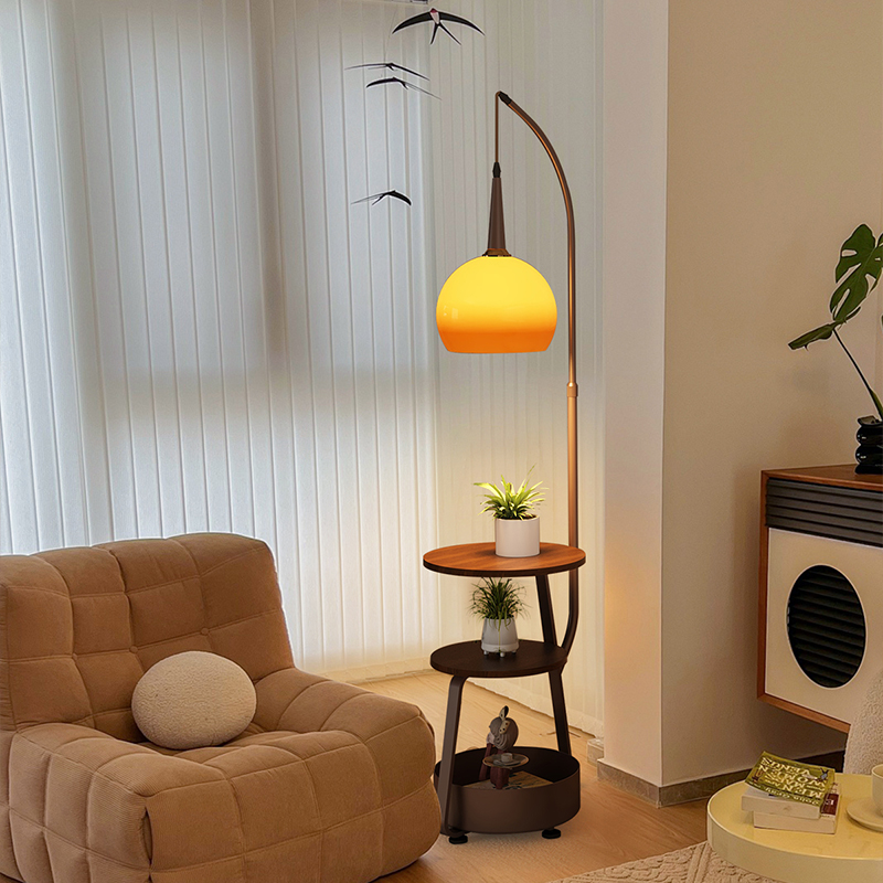 法式中古柚子落地灯置物架无线充客厅沙发旁立式台灯茶几钓鱼灯 - 图0