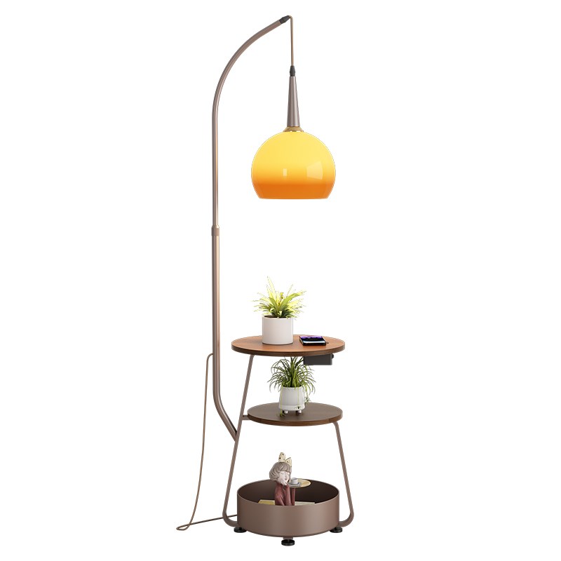 法式中古柚子落地灯置物架无线充客厅沙发旁立式台灯茶几钓鱼灯 - 图3