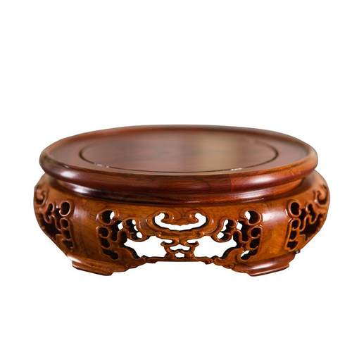 非洲酸枝木圆形茶壶鱼缸佛像花瓶花盆底座木质奇石实木托 托架摆 - 图3