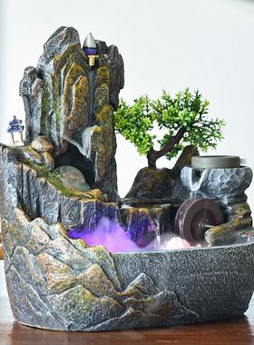 高山流水摆件假山喷泉客厅循环水车风水轮招财装饰客厅树脂造景