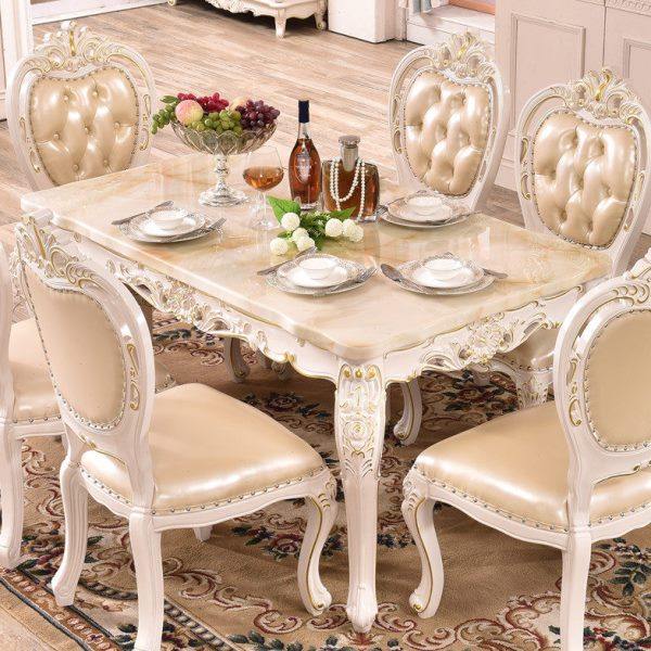 欧式大理石餐桌椅组合大小户型实木雕花餐厅饭桌子家用长方形餐台,淘宝优惠券,粉丝福利购,淘宝优惠卷