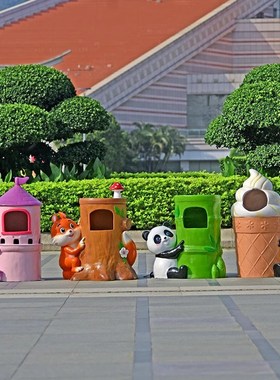 户外卡通环保垃圾桶雕塑玻璃钢户外公园景区幼儿园果皮箱装饰摆件