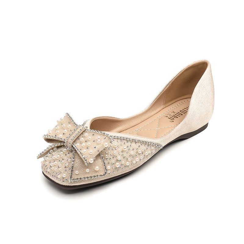 法式圆头单鞋女2024年新款平底豆豆鞋水钻瓢鞋夏款大码女鞋41一43,淘宝优惠券,粉丝福利购,淘宝优惠卷