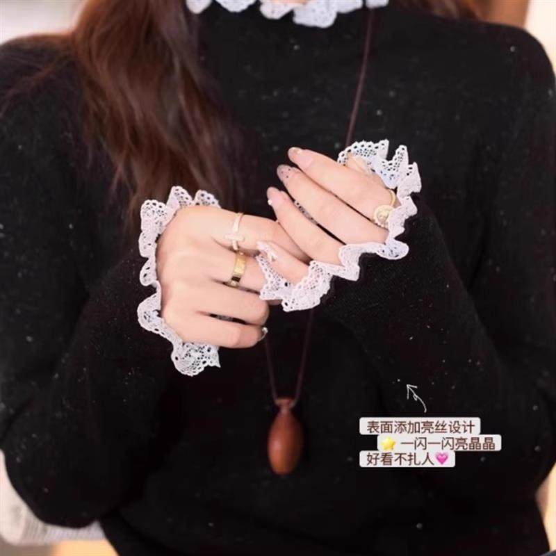 半高领蕾丝打底衫女内搭加绒2025秋冬新款加厚毛衣高级感好看上衣,淘宝优惠券,粉丝福利购,淘宝优惠卷