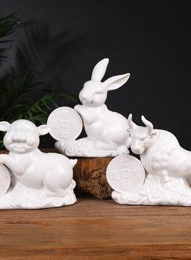 白瓷十二生肖工艺品办公桌摆件装饰陶瓷鼠牛虎兔龙蛇马羊猴鸡狗猪