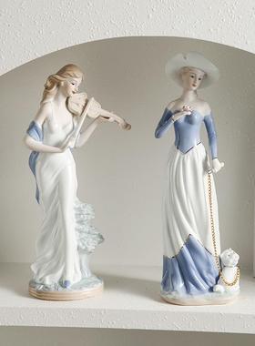 欧式酒柜电视柜装饰品家居客厅玄关桌面陶瓷摆饰西洋美女工艺礼品