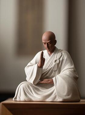 炼器新中式紫砂小和尚摆件禅意陶瓷人物客厅茶桌装饰鱼缸假山造景