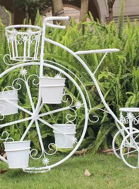 沐子哥庭院铁艺自行车多层创意欧式阳台落地花架盆架