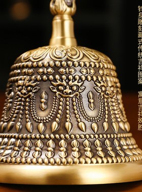 黄铜大号手摇铃铛五股金刚铃光滑加厚铜铃太极八卦仿Y古三叉铃摆