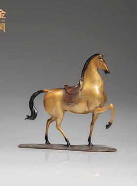 《马上金安》铜金岁月黄铜马摆件工艺品铜器办公室桌面博古架装饰