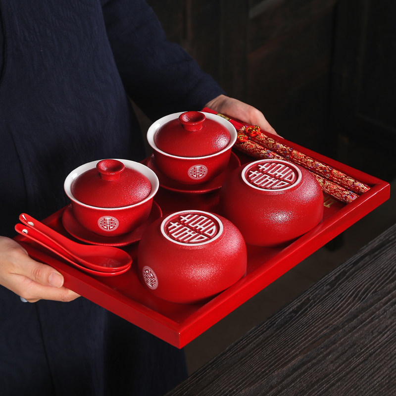 Wedding tea cup tea set tea bowl set modification tea bowl festive red cover tea cup tea cup pair wedding bowl pair wedding bowl pair bowl