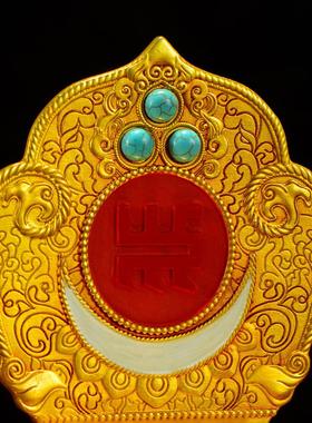 藏村全鎏金吉祥安巴根特室内家用装饰摆件佛龛加高底座