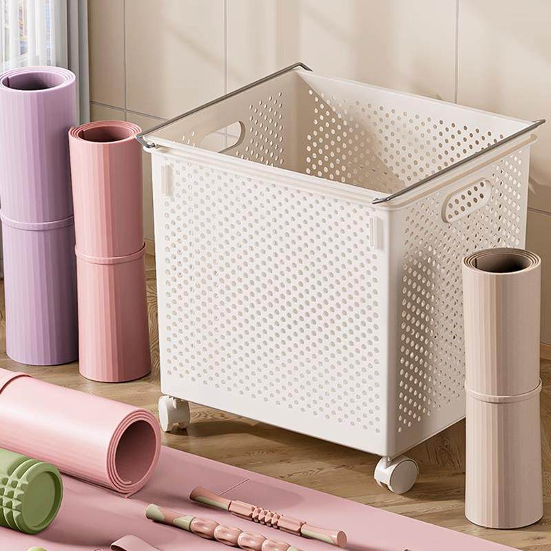瑜伽垫收纳筐带轮家用运动健身器材夹缝收纳篮泡沫轴球拍置物架子,淘宝优惠券,粉丝福利购,淘宝优惠卷