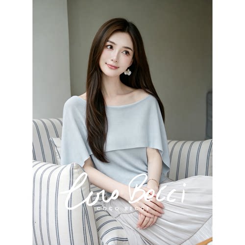 COCO BECCI【天丝斗篷小衫】100莱赛尔假两件斗篷针织衫上衣女夏 - 图2