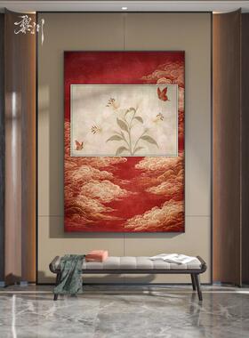 《云间玉兰》新中式红色花朵客厅卧室装饰画玄关背景墙壁画挂画