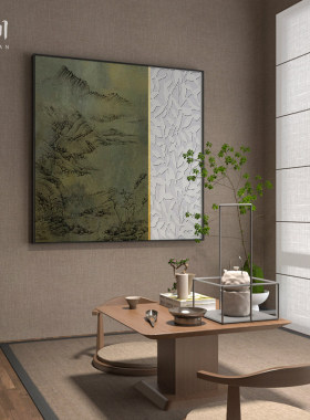 新中式绿色中国风山水禅意书房酒店玄关客厅装饰画壁画方形挂画