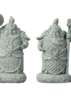 青砂石国潮风护宅门神哼哈二将桌面摆件办公室客厅鱼缸造景装饰品