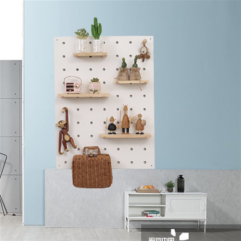 Hole board solid wood storage rack living room hanging board display rack wall hanging bookshelf entrance partition wall hanging storage rack